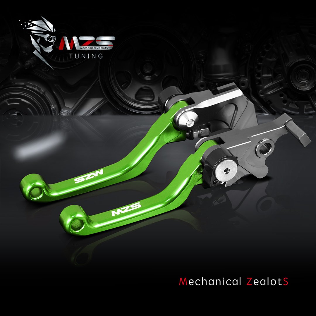 Mzs Green Dirt Bike Brake Clutch Levers Pivot Adjustable Cnc Compatible With Klr650 Klr 650 2008-2024 / Kl250 Super Sherpa 2009-