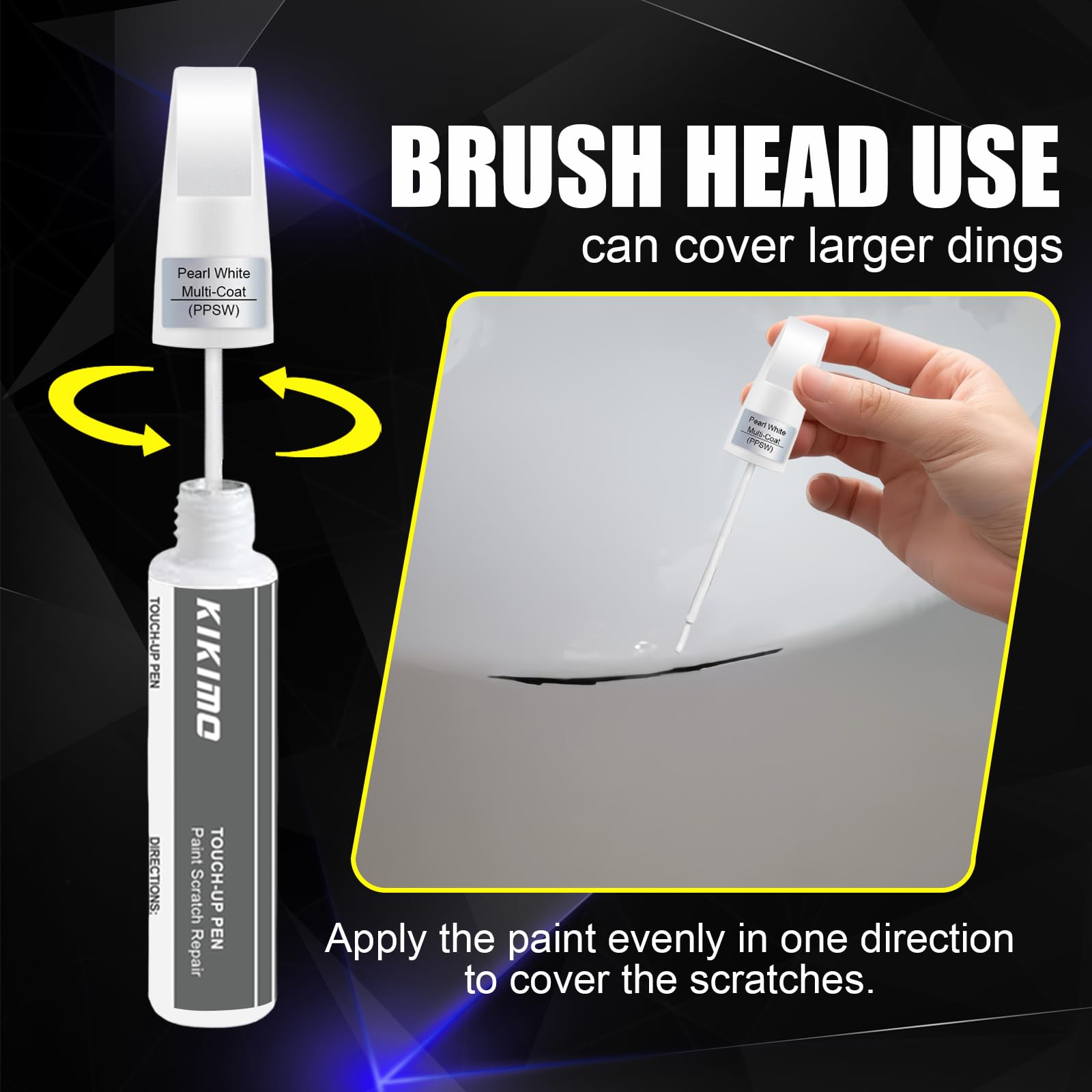 KIKIMO Touch Up Paint Repair Kit for Tesla Model Y/3/S/X - Pearl White Multi-Coat, 0.41 Fl Oz, 2-in-1 Pen & Brush