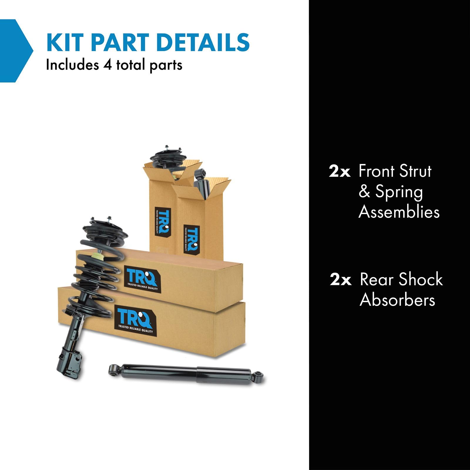 Trq Front Rear Complete Loaded Strut Spring Assembly Shock Absorber 4Pc Kit Set
