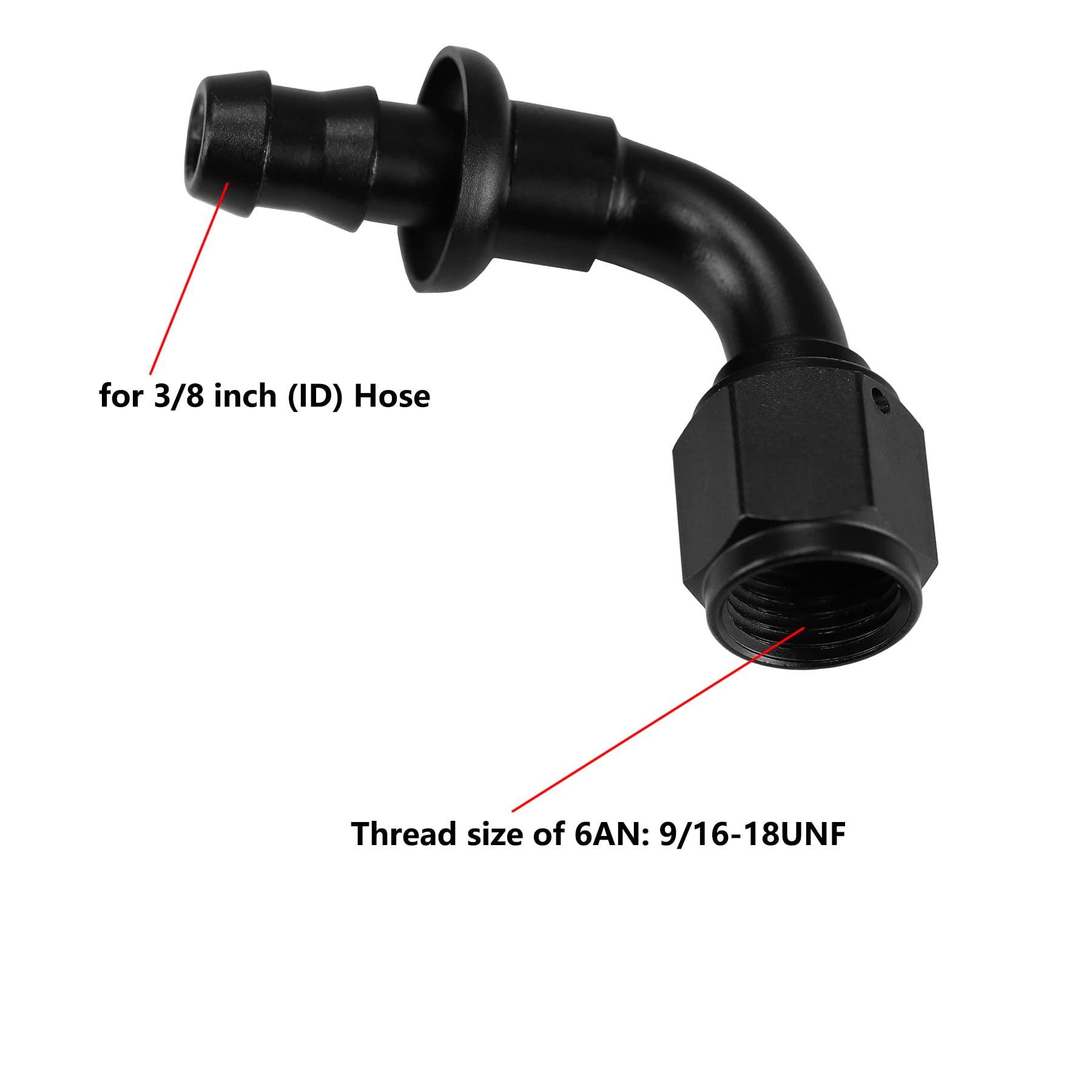Ucreative 6AN 90 Degree Push Lock Hose Fitting End Black 2PCS