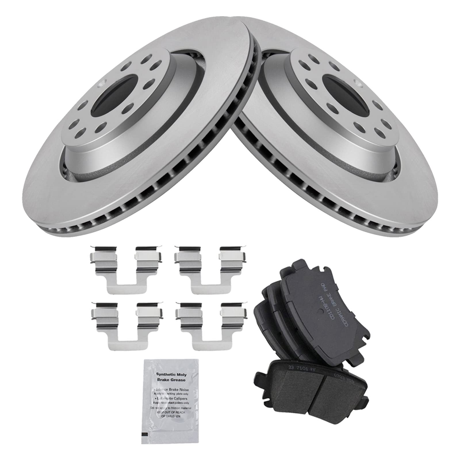 Trq Rear Brake Pad & Rotor Kit Brake Pads Brake Rotor Ceramic Vented Premium G-Coated Compatible With 2009-2013 Volkswagen Cc 20