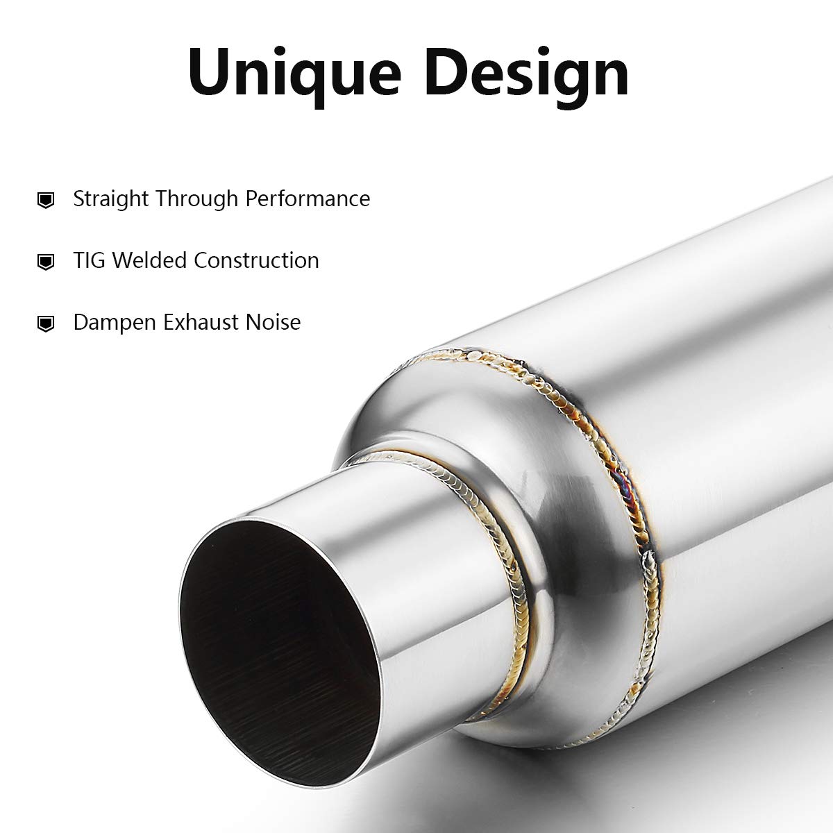 A-Karck Resonator 2.5 Inch Inlet, Polished 2.5'' Inlet 2.5'' Outlet 19'' Overall Length Exhaust Resonator Muffler Deep Tone Clea