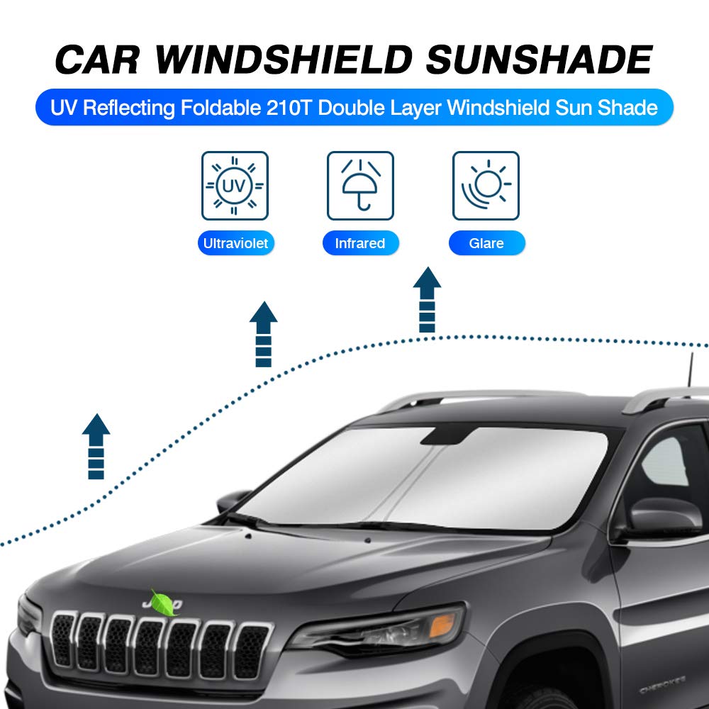 Kust Windshield Sun Shade For Jeep Cherokee Suv 2014-2023 (Not For Jeep Grand Cherokee) Sunshade Foldable Blocks Uv Rays Sun Vis