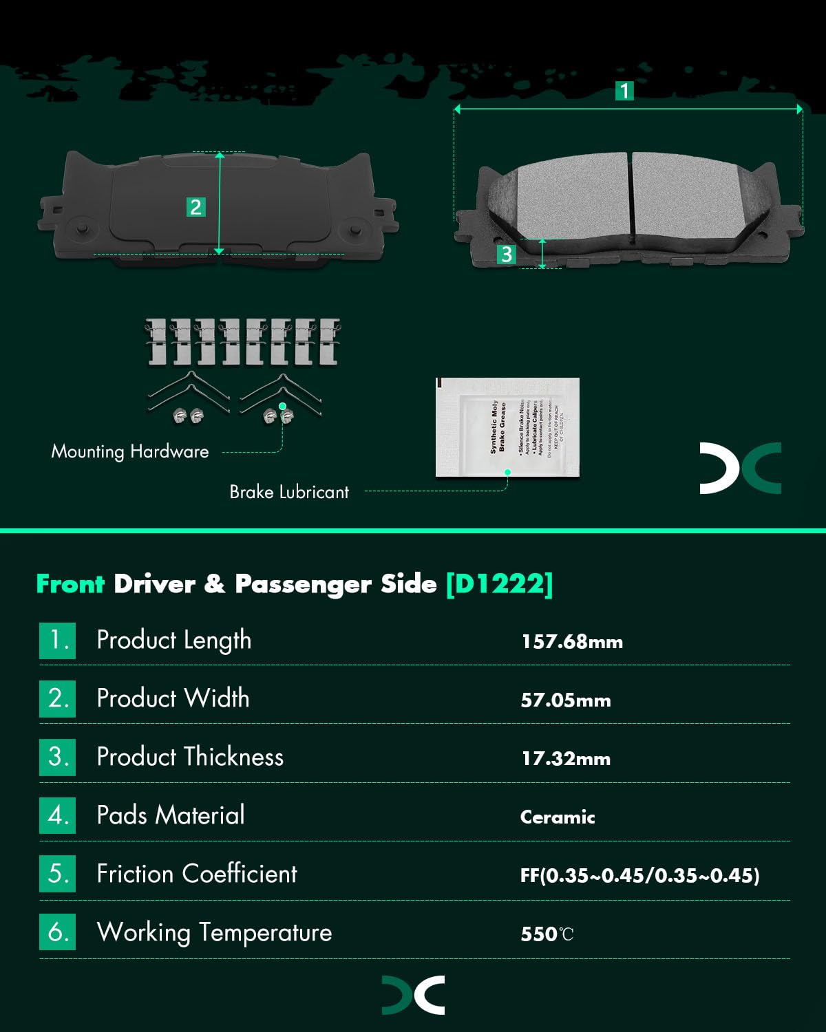 Scitoo Ceramic Disc Brake Pads Set Fit For 2013-2016 For Lexus Es300H,2007-2016 For Lexus Es350,2008-2015 For Toyota Avalon,2007