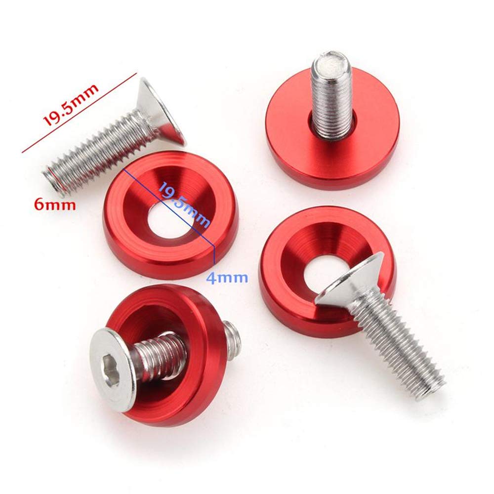 20Pcs Fender Bumper Washer Bolt M6X20Mm 6061 T6-Grade Cnc Billet Aluminum Washer Engine Bay Dress Up Fastener Kit (Red)