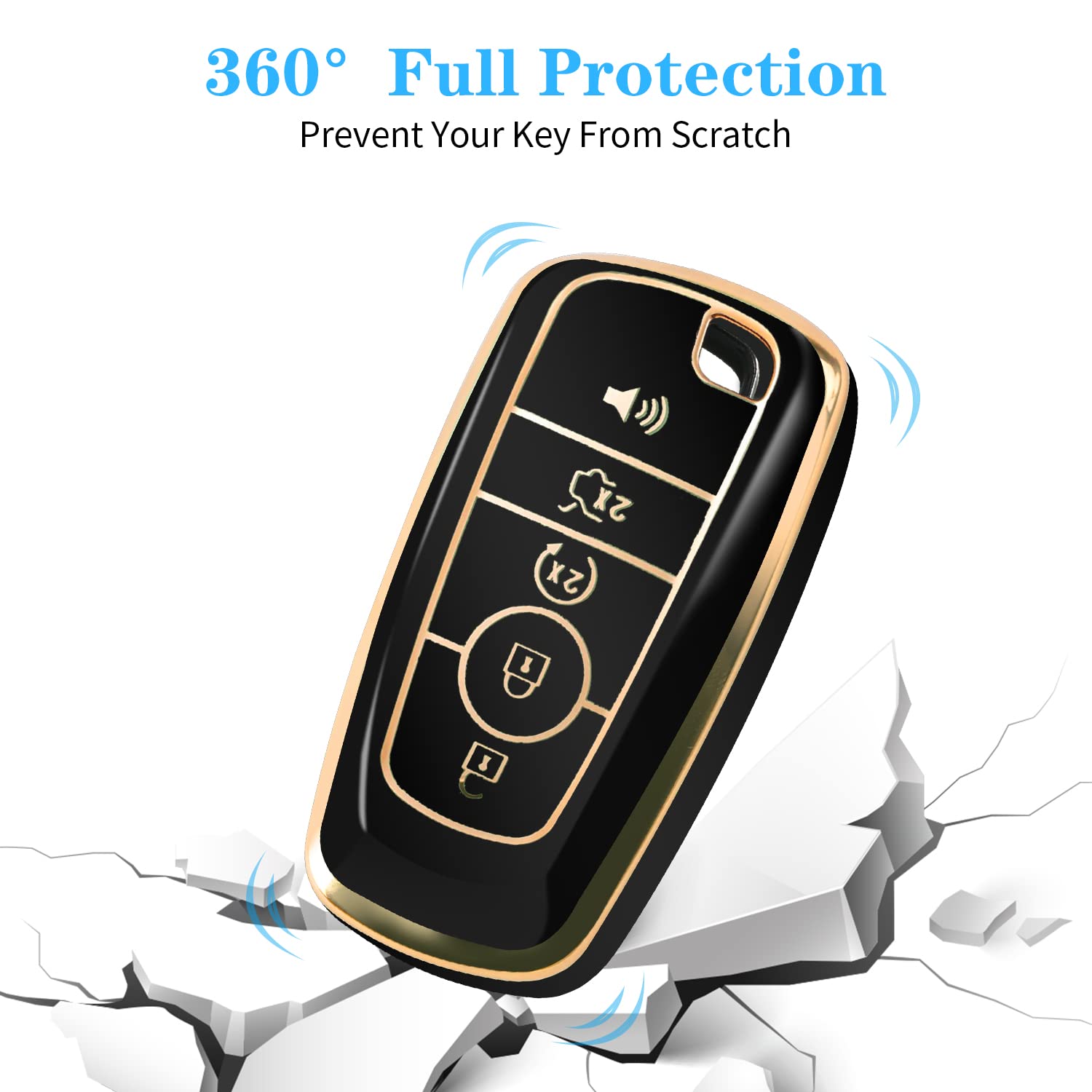 For Ford Key Fob Cover With Keychain, Soft Tpu Key Case Shell Full Protection For Ford Explorer Fusion Escape Edge Expedition F150 F250 F350 F450 F550 Maverick Mustang(Black)