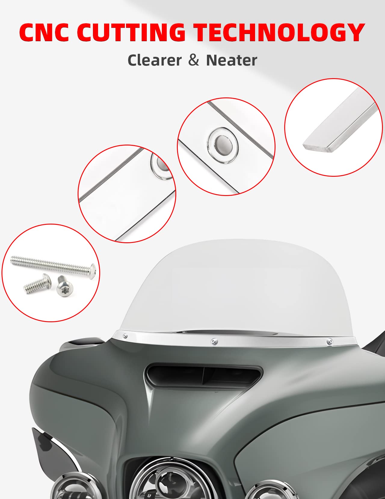 Amazicha Polished Windshield Trim Chrome Windscreen Trim Compatible For Harley Davidson Touring Street Glide Electra Glide Ultra Limited Tri Glide 2014-2024