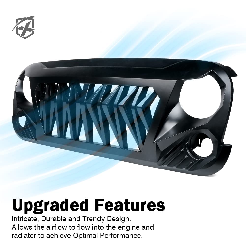 Xprite Matte Black Front Grill Venom Grille For 2007-2018 Jeep Rubicon Sahara Sport Jk Jku