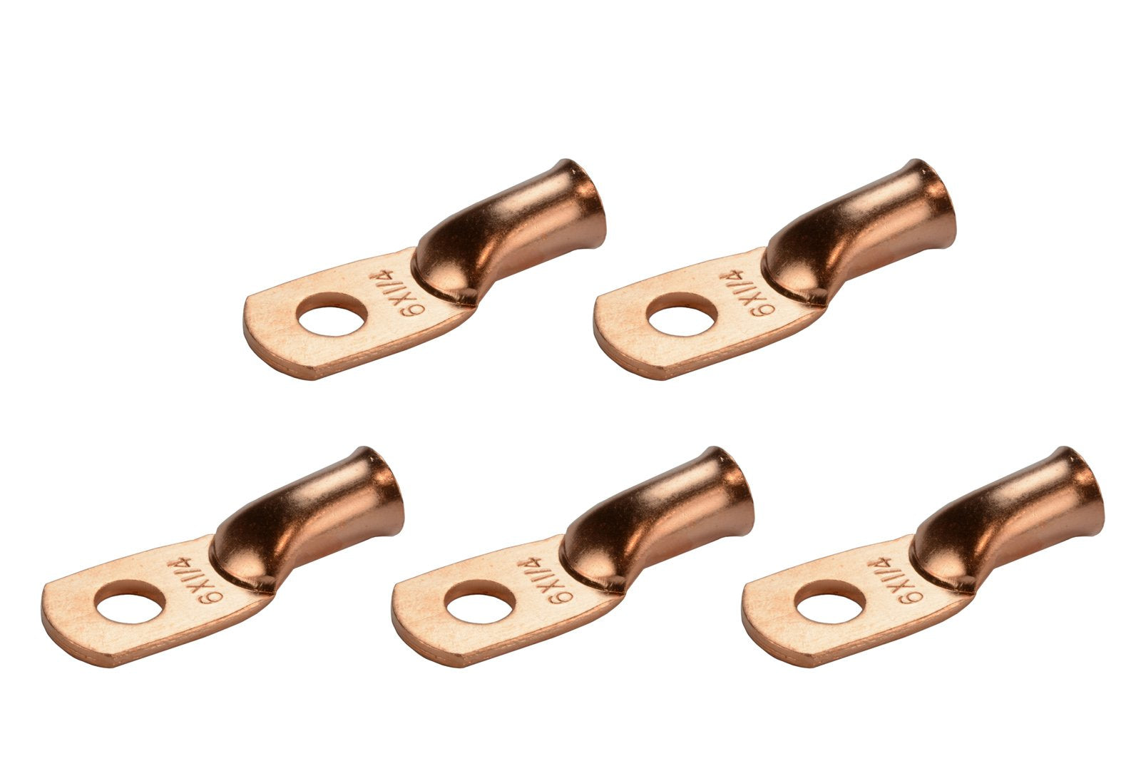 Temco 5 Pack Bare Copper Welding Battery Cable Ends, Lugs Terminal 6 Awg 1/4'' Hole (6 Awg To 1/0 Awg Options Available)