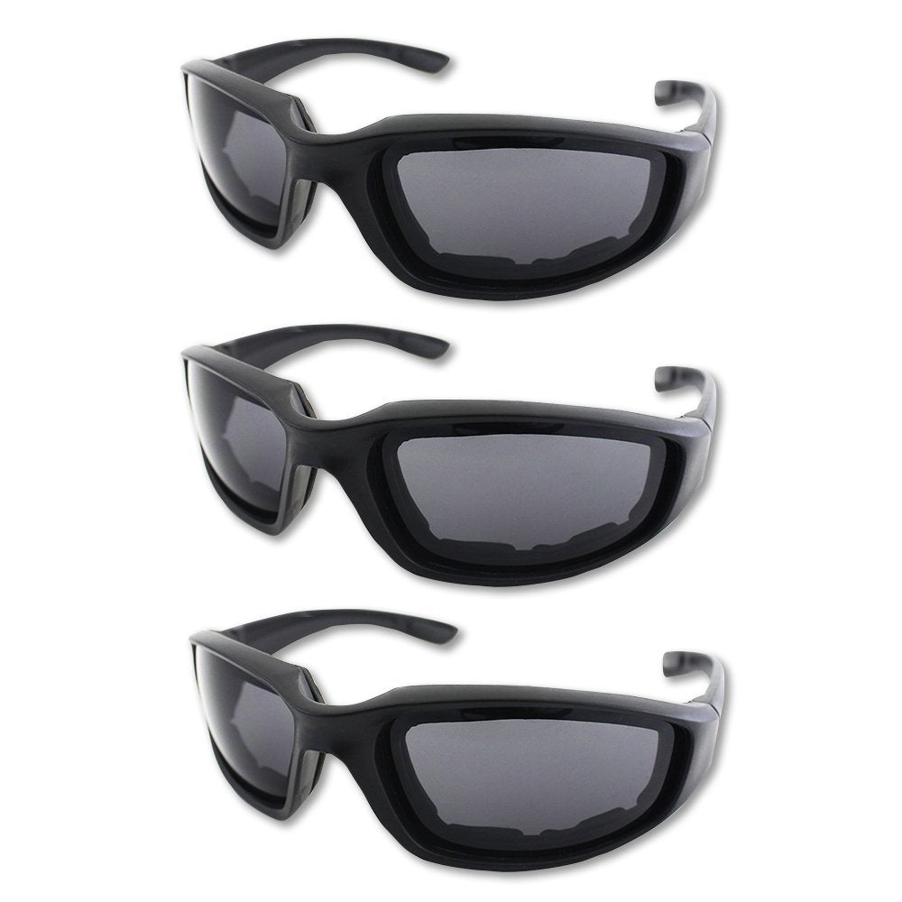3 Pair Motorcycle Riding Glasses Padding Goggles Uv Protection Dustproof Windproofmotorcycle Sunglasses With Smoke/Dark Lens For Outdoor Sports Actives