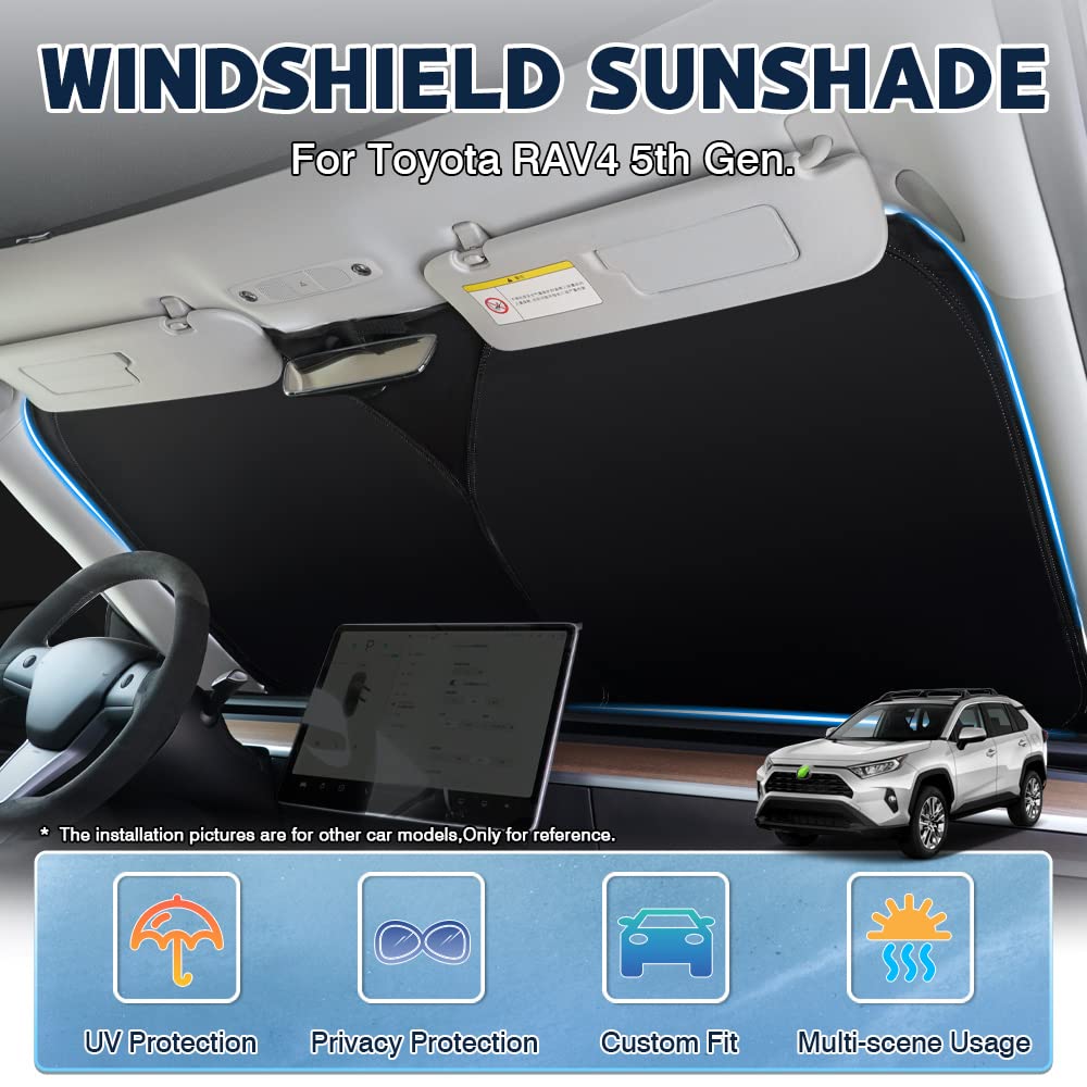 Karltys Front Windshield Sun Shade For 2019-2025 Toyota Rav4, Foldable Window Sunshade Cover Custom Fit Rav4, 240T Reflective Su