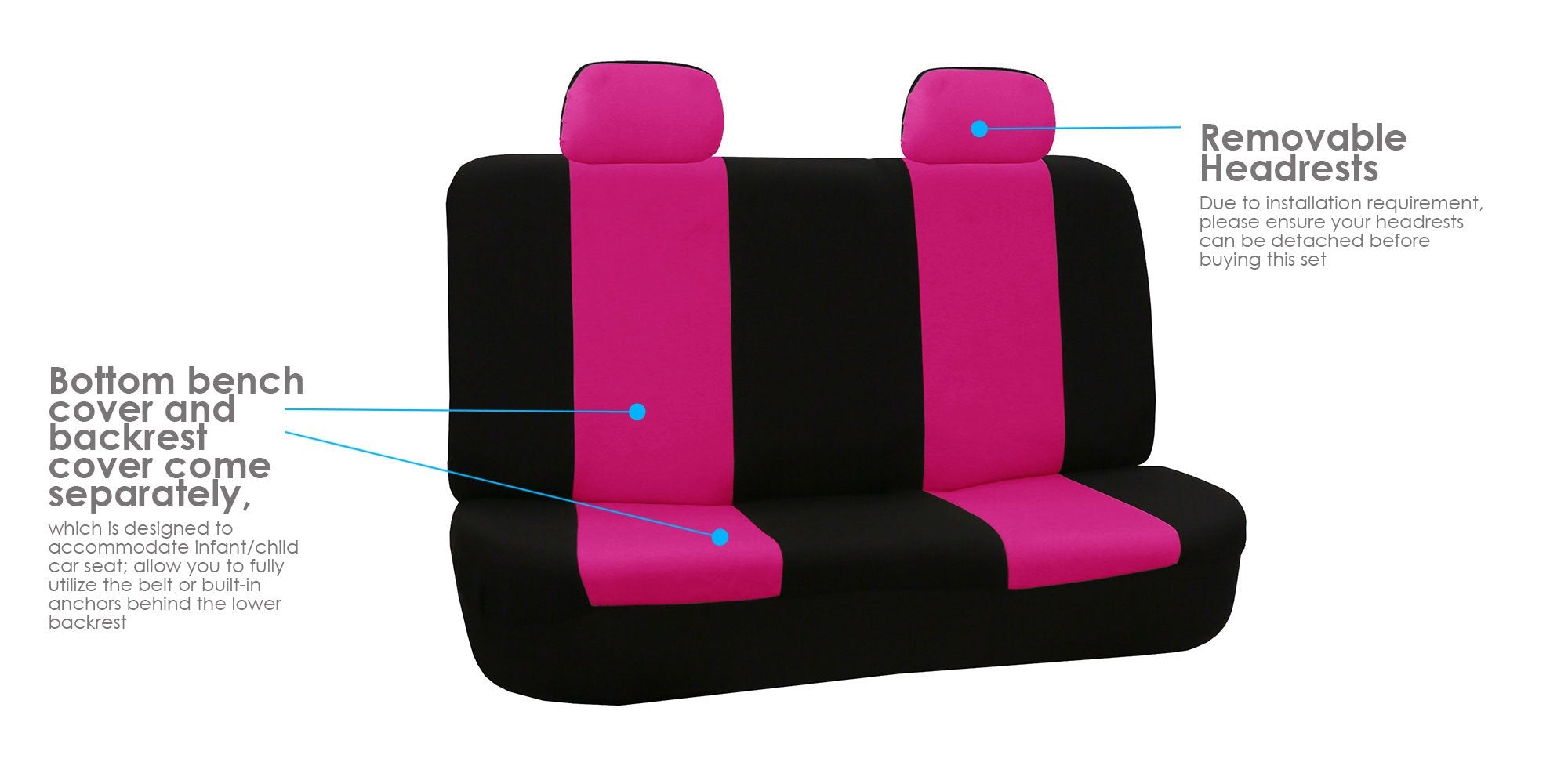 Fh Group Car Seat Cover Rear Seat Cover For Back Seat Cloth - Universal Fit For Cars With Solid Bench, Pink Car Seat Protector F