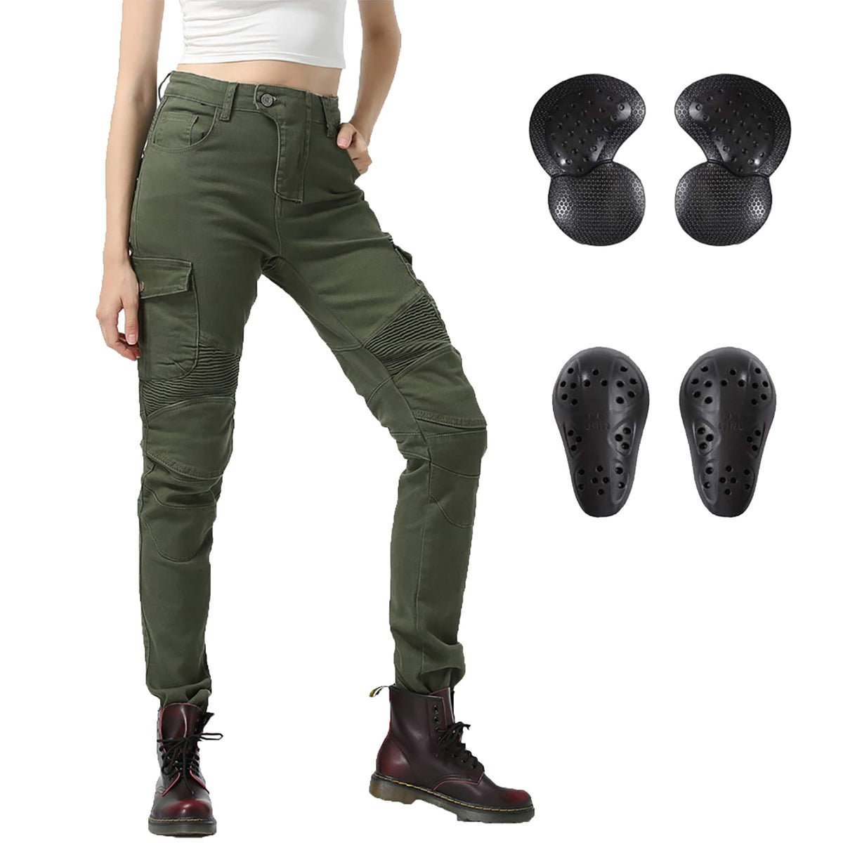 LOMENG Motorcycle Riding Pants Motorcycle Jeans Slim Fit with CE Knee Hip Removable Protectors Armor for Women Green S 28