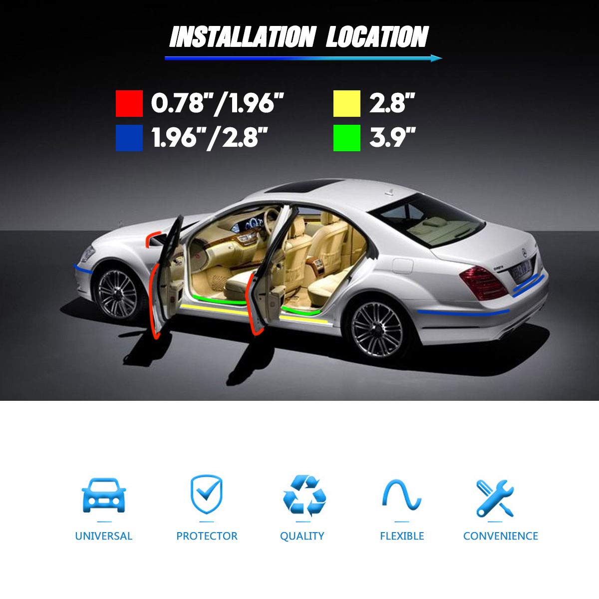 Myfamirea Anti-Scratch Anti-Collision Adhesive Strip Car Door Edge Guard Protector Strip Car Scuff Plate Protectors Transparent