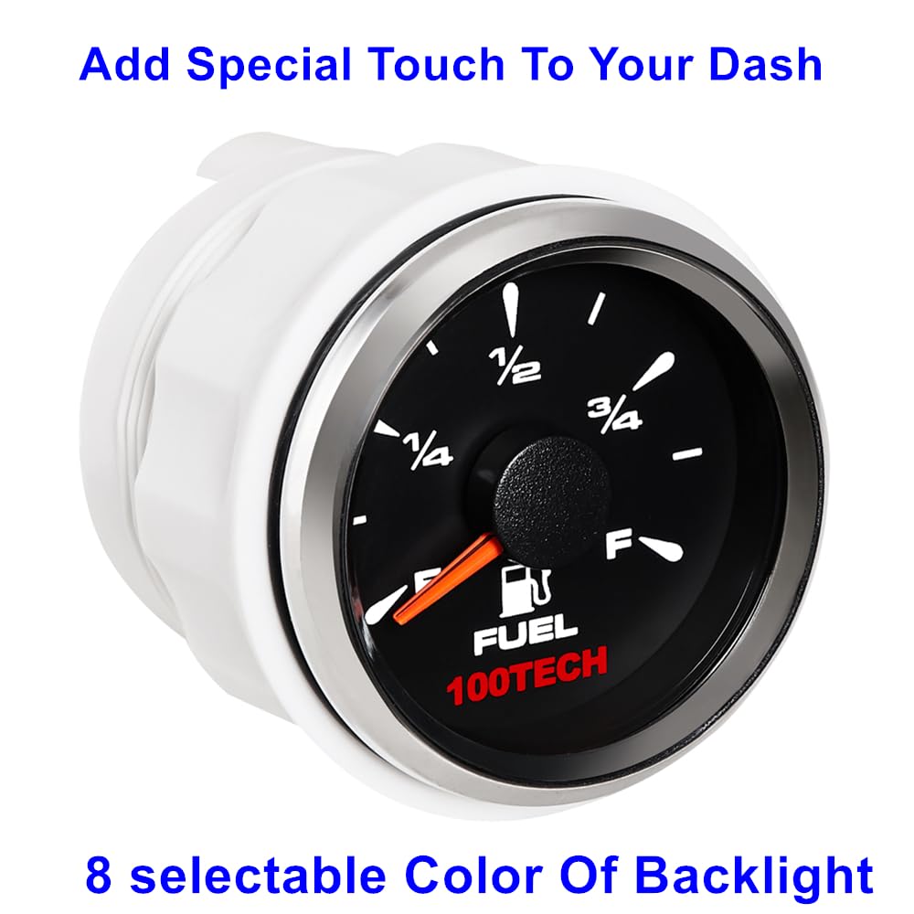 100Tech 0-90 ohm Fuel Level Gauge 2 1/16 Boat Marine Gauge Aftermarket Fuel Level Gauge Marine Automotive Replacement Gauge Moto