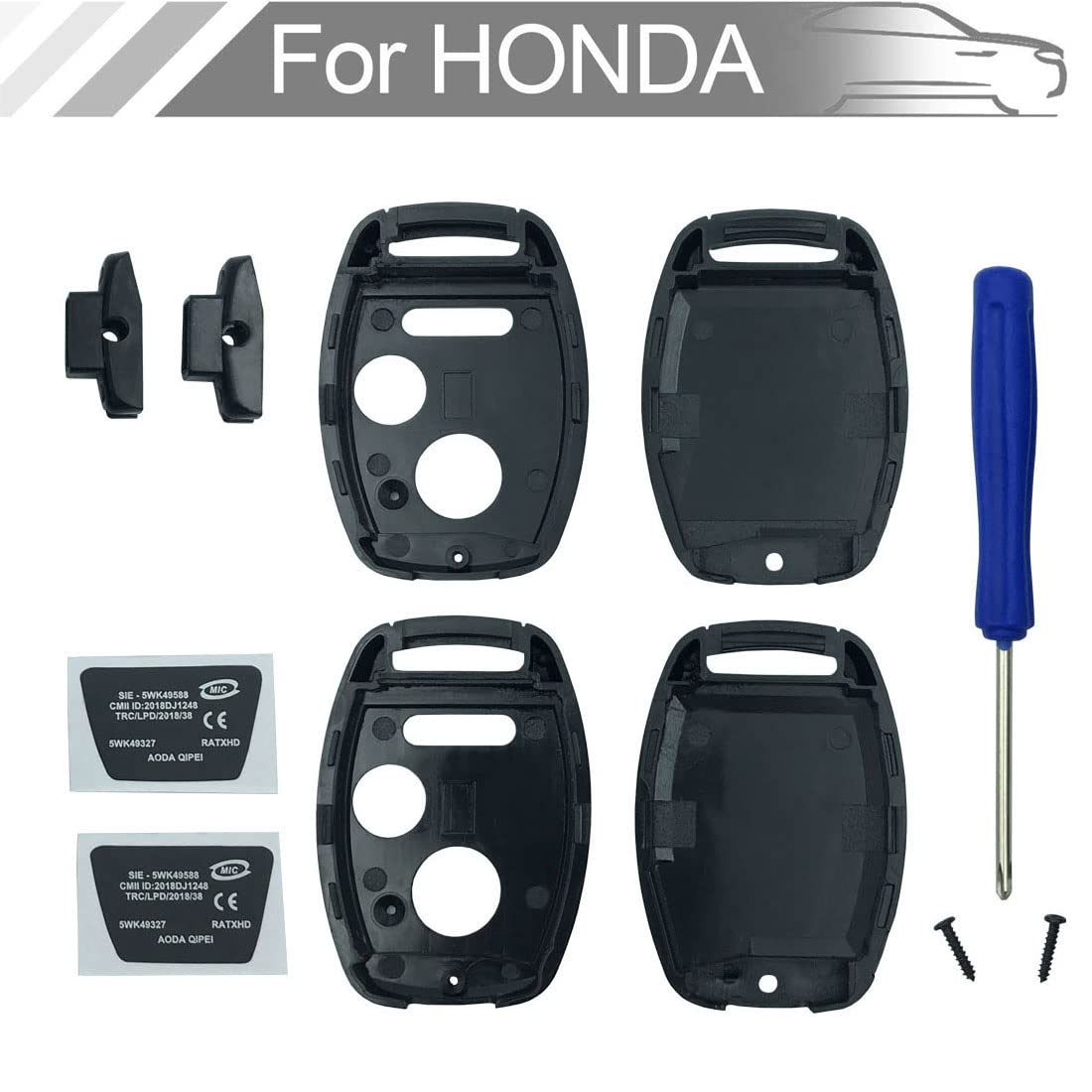 New Key Fob Shell Case Fit For Honda Cr-V Odyssey Accord Crosstour Civic Cr-Z Fit Keyless Entry Remote Key Housing Replacement With Screwdriver (2+1Button 2Pcs)
