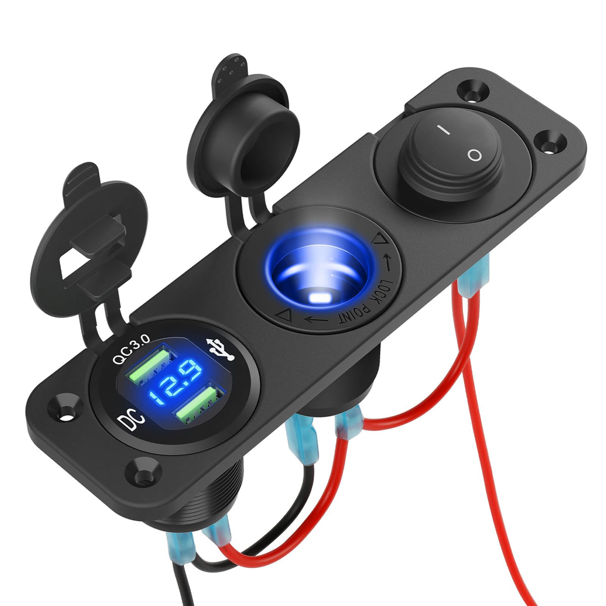 Kohree 12V Marine Boat Cigarette Lighter Socket, 3 In 1 Waterproof Car Dual Qc3.0 Usb Outlet Panel 12 Volt Rv Power Socket Led D