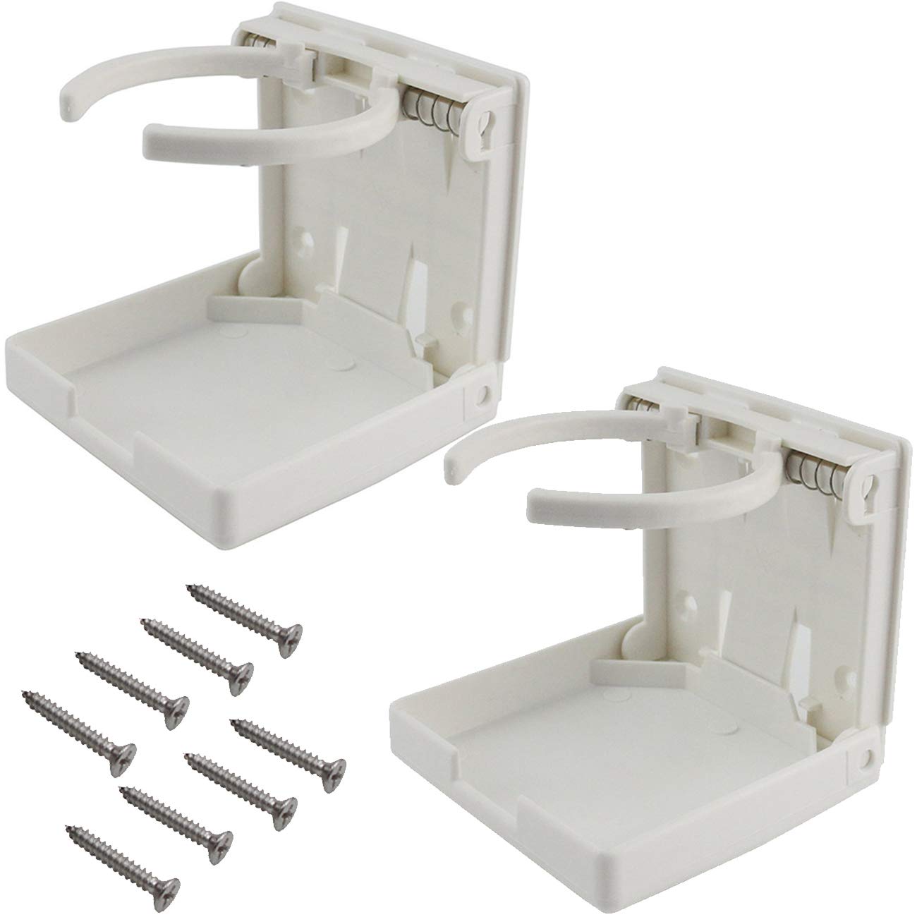Tihood 2Pcs Adjustable Folding Drink Holder With Screws/Adjustable Cup Holder For Marine/Boat/Caravan/Car (White)