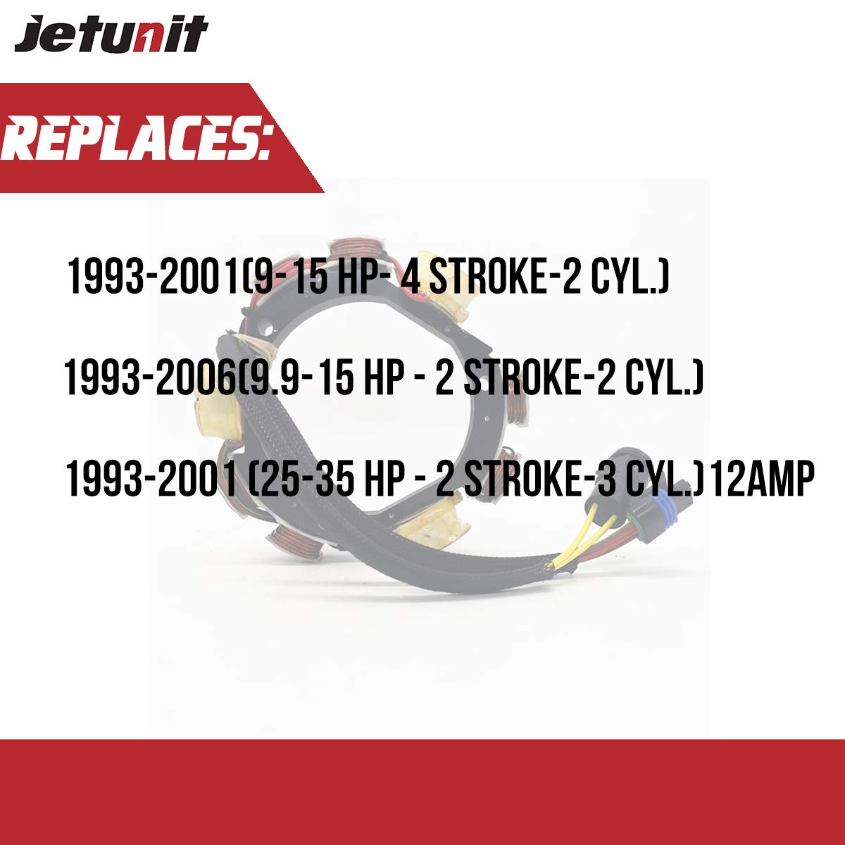 jetunit Stator for Johnson Evinrude 584548 173-4821 Outboard 9.9 HP(2 Cyl) 25 35 HP(3 Cyl) 584821 763761(1995-2001) 12-AMP 4/2-S