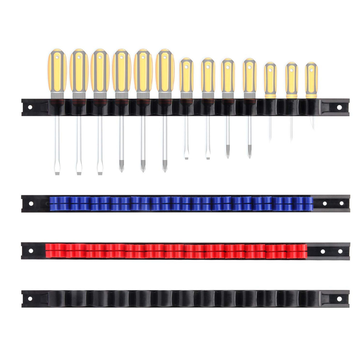 Casoman 4 Pcs Screwdriver Organizer And Wrench Organizer, Hand Tool Holder, Plastic Rail Wrench Hanger With Clips