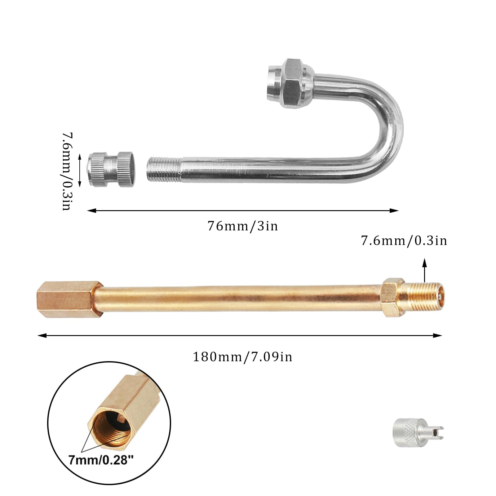 5Pcs Dually Valve Stem Extenders Heavey Duty 180 Degree And Straight Metal Dual Wheel Valve Stem Extensions For Truck Tires Rv T