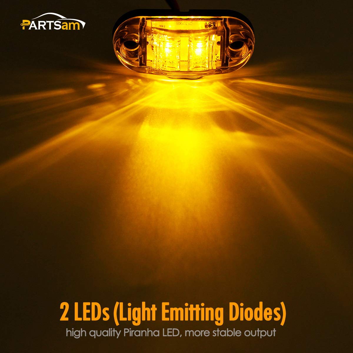 Partsam 2X Oval 2.5'' Trailer Truck Amber Led Side Marker Lights Lamps 2 Diodes Surface Mount, Boat Marine Led Courtesy Lights,