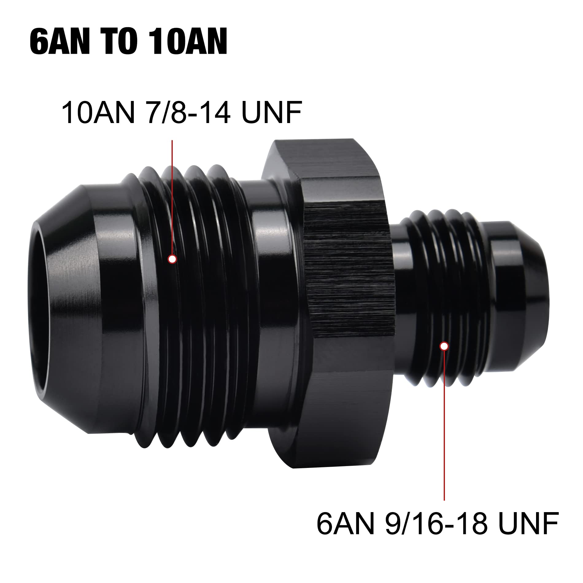 Evil Energy 10An Male To An6 Male Flare Reducer Coupler Union Straight Adapter Fitting Black 2Pcs