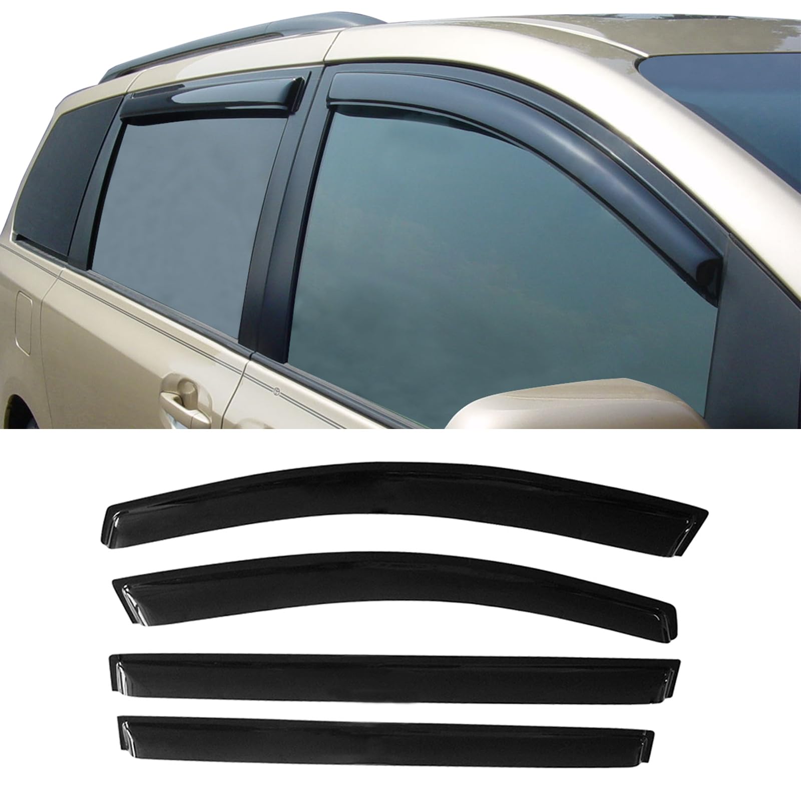 Window Visor Compatible with 2011-2020 Toyota Sienna, Slim Style Acrylic Smoke Tinted Sun Rain Wind Guards Shield Vent Cover Sha