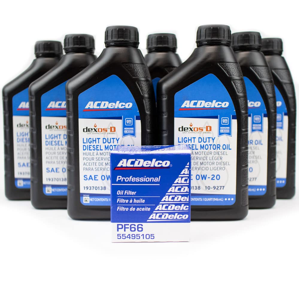 Dmaxstore Acdelco Dexosd 0W-20 Oil Change Kit 19370138, 10-9277 & Acdelco Pf66, 55495105, 19391402 Oil Filter Lm2 Lz0 For 3.0L Duramax Silverado Sierra 1500 Tahoe Yukon Suburban Escalade Diesel