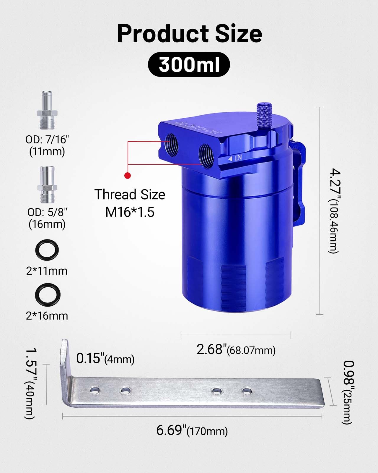 Evil Energy Oil Catch Can, Baffle Catch Can Tank With Hose Kit Universal Aluminum Air Oil Separator Can 300Ml
