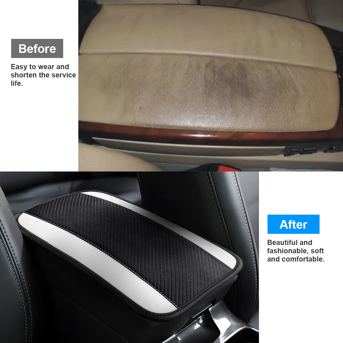 8Sanlione Car Center Console Cover, 12.6X7.5 Pu Leather Car Armrest Cover Universal Waterproof Center Console Pad, Car Accessories Interior Protection For Cars, Vehicles, Suvs (White)