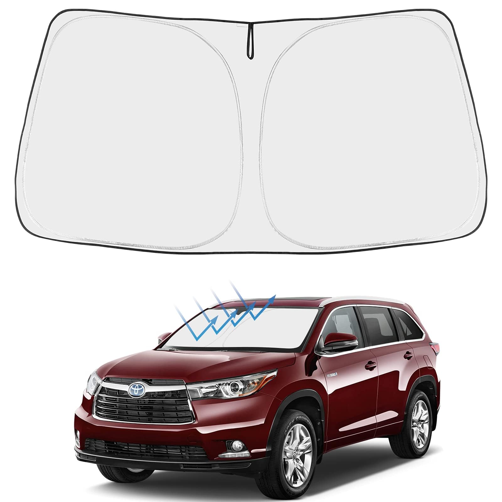 Proadsy Front Windshield Sun Shade Foldable Sunshade Protector Custom Fit 2014-2019 Highlander L Le Xle Limited Platinum Accessories 2025 Upgrade