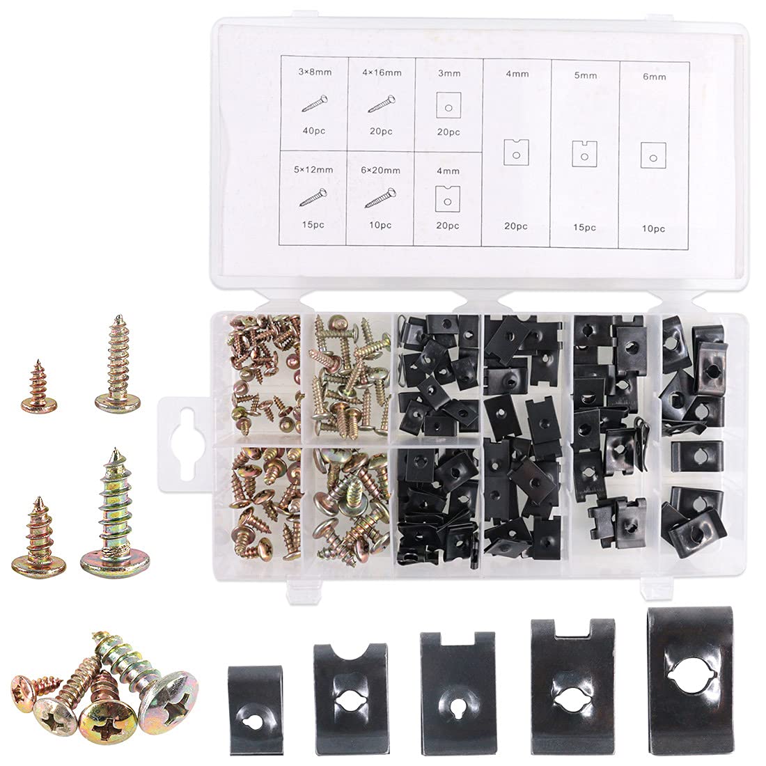 170Pcs Auto Car U-Clip U Nut And Screw Assortment Kit For Dash Door Panel Interior Sae