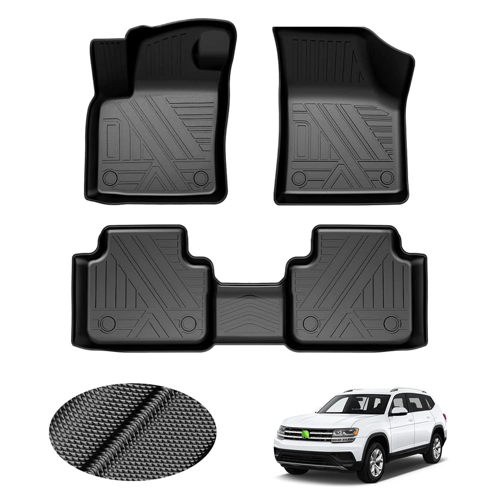 T Tgbros Floor Mats Custom Fit For 2018-2023 2024 Volkswagen Vw Atlas Accessories All Weather Protection Tpe 2 Rows Floor Liners Set Non-Slip Black