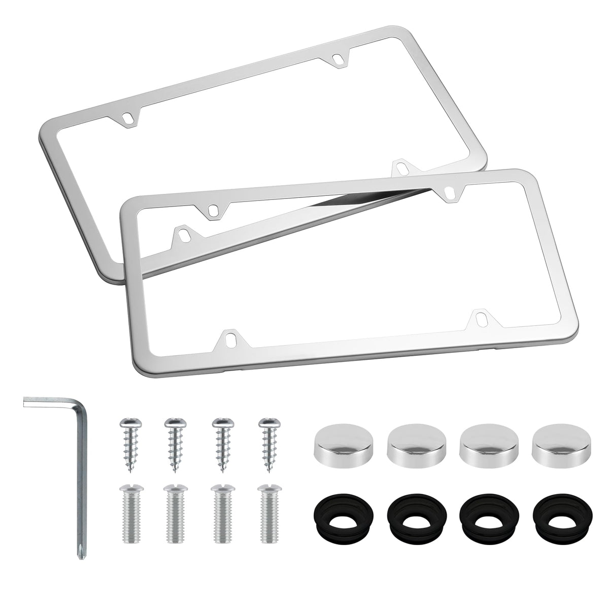 Livtee Chrome License Plate Frames, 4 Holes Stainless Steel License Plate Covers, 2Pcs Car License Plate Holder, Automotive Acce