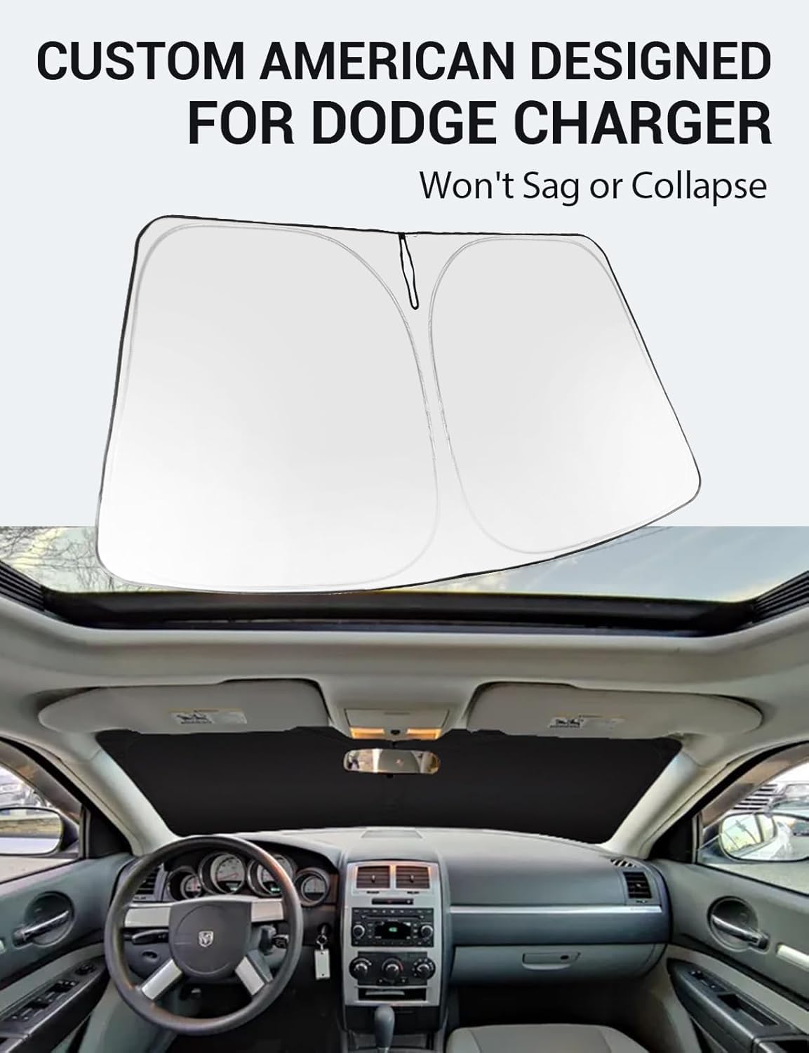 Proadsy 2025 Upgrade Windshield Sun Shade Custom Fit Dodge Charger 2006-2010 4-Layer Foldable Front Sunshade Protector Sun Visor