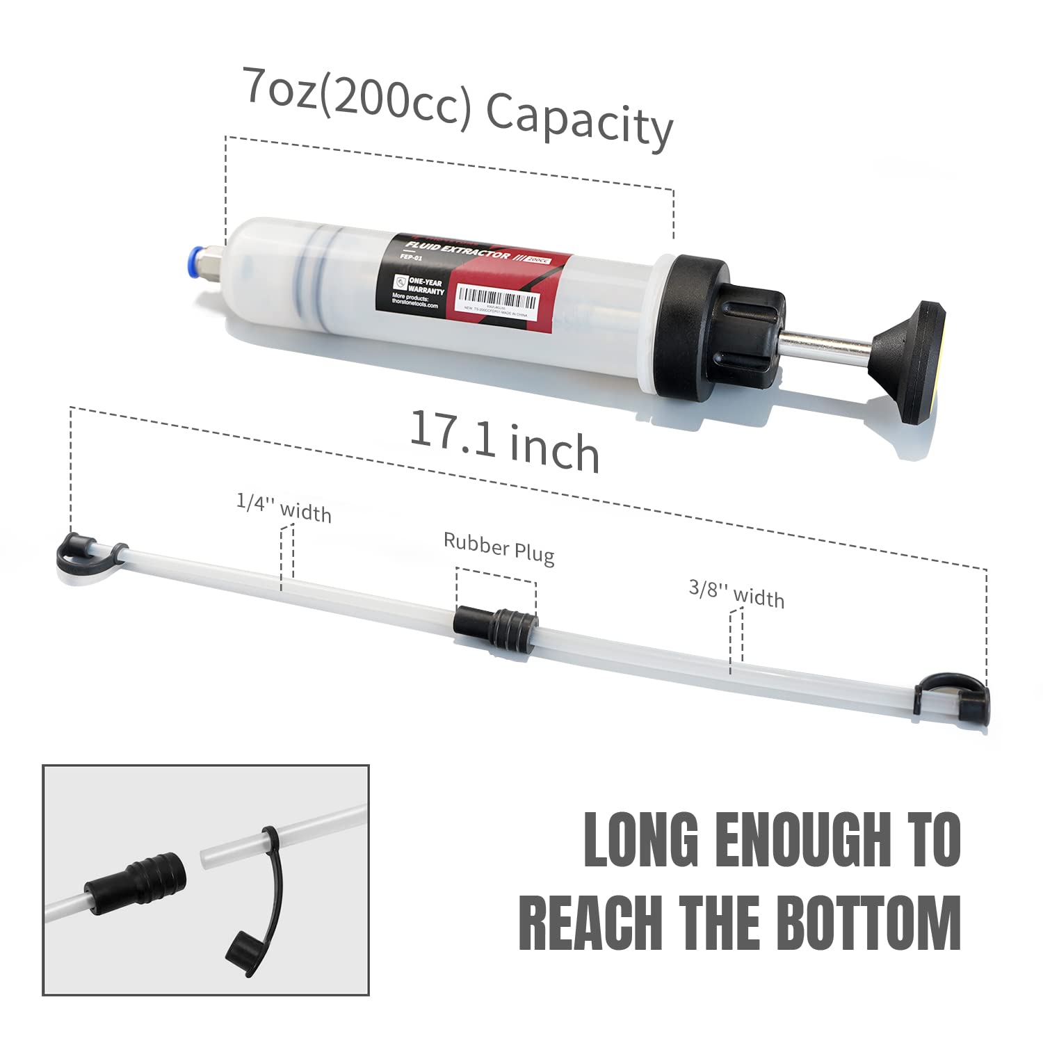 Thorstone Automotive Fluid Extractor Pump, Oil Change Syringe With Hose, Manual Fuel Suction & Filler, Fluid Oil Change Evacuator (7 Oz./0.21 Qt./200 Cc)