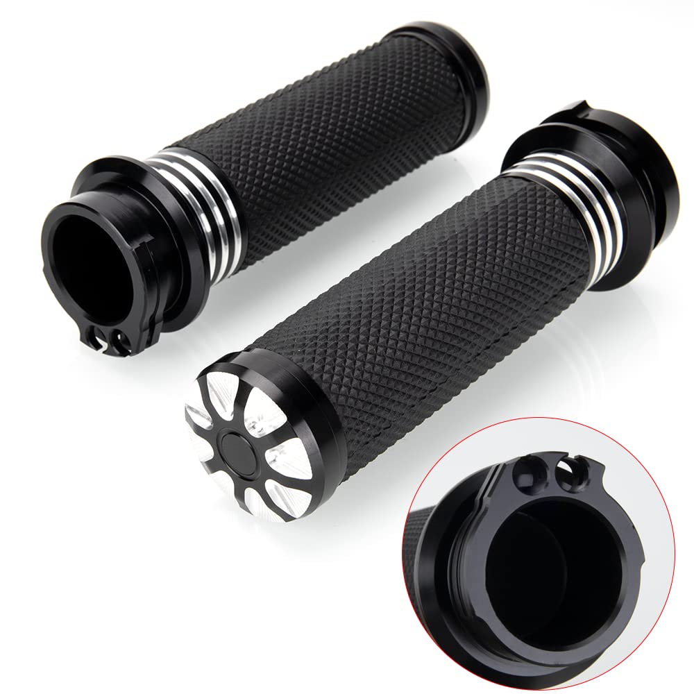 KICRY 1 Motorcycle Hand Grips Black Chrome Handlebar Grips Compatible with Harley Touring Honda Yamaha Suzuki Kawasaki (BK-3ci