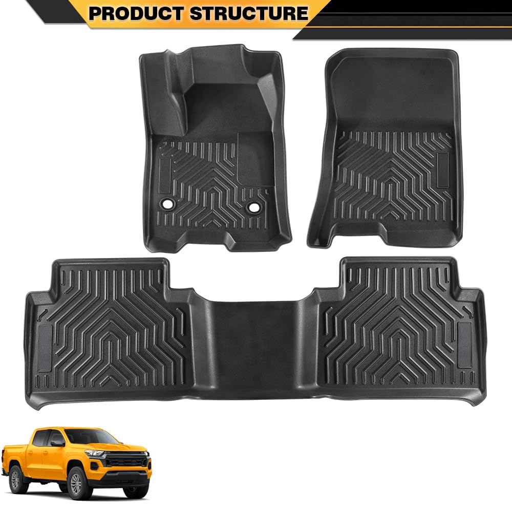 G-PLUS TPE Floor Mats Cargo Liners Compatible with 2023-2024 Chevy Colorado Crew Cab/GMC Canyon Crew Cab 3PCS Floor Liners All W