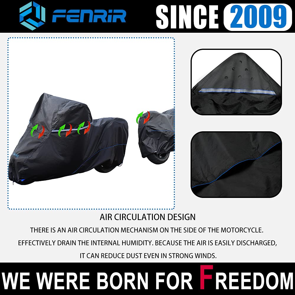Fenrir 420D Oxford Cloth 88.6'' 225Cm Motorcycle Cover Exhaust Pipe Anti-Scalding Waterproof Outdoor Outside Storage For Naked S