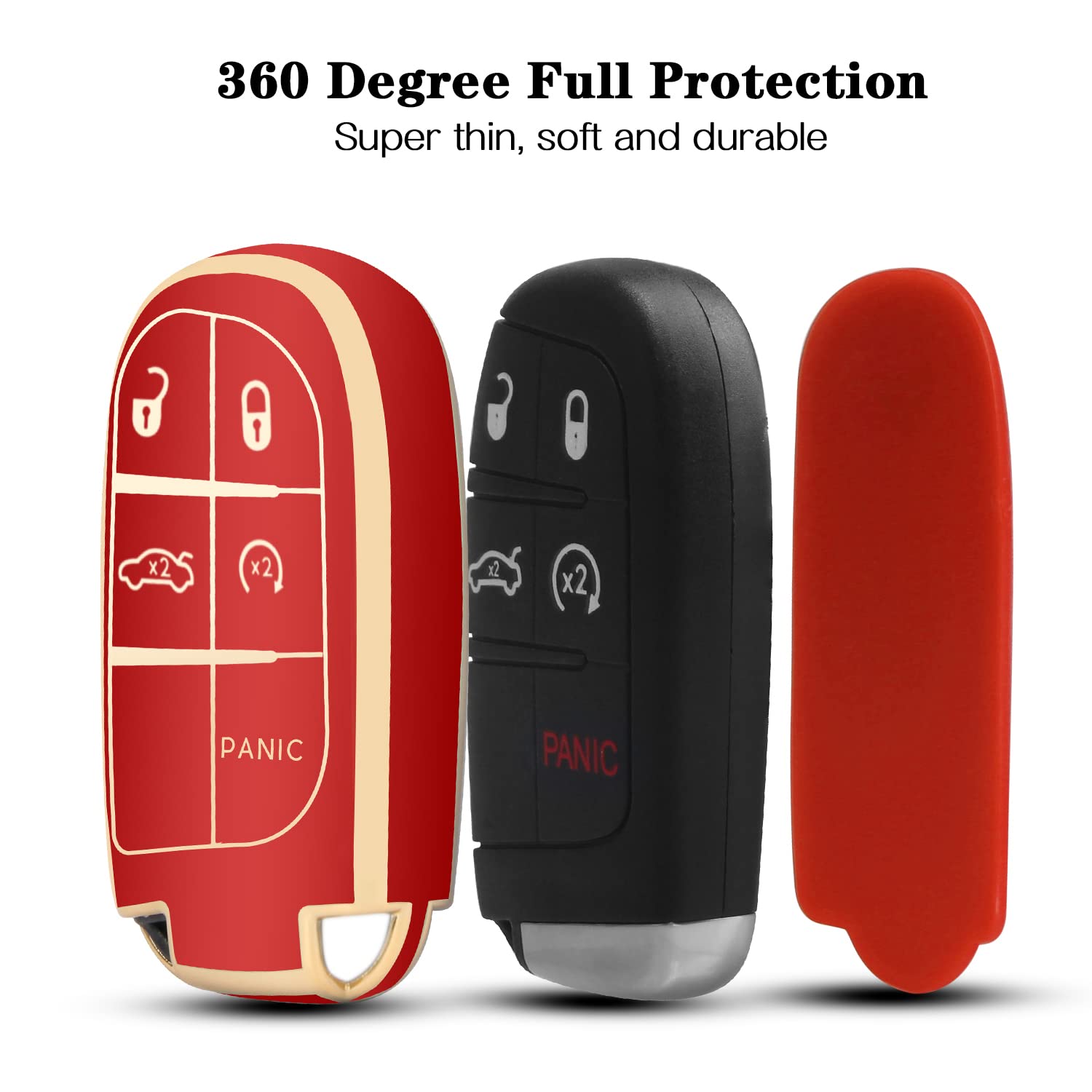 Qbuc For Jeep Key Fob Cover With Keychain Compatible With Grand Cherokee Renegade Compass Durango Key Shell Case Protection