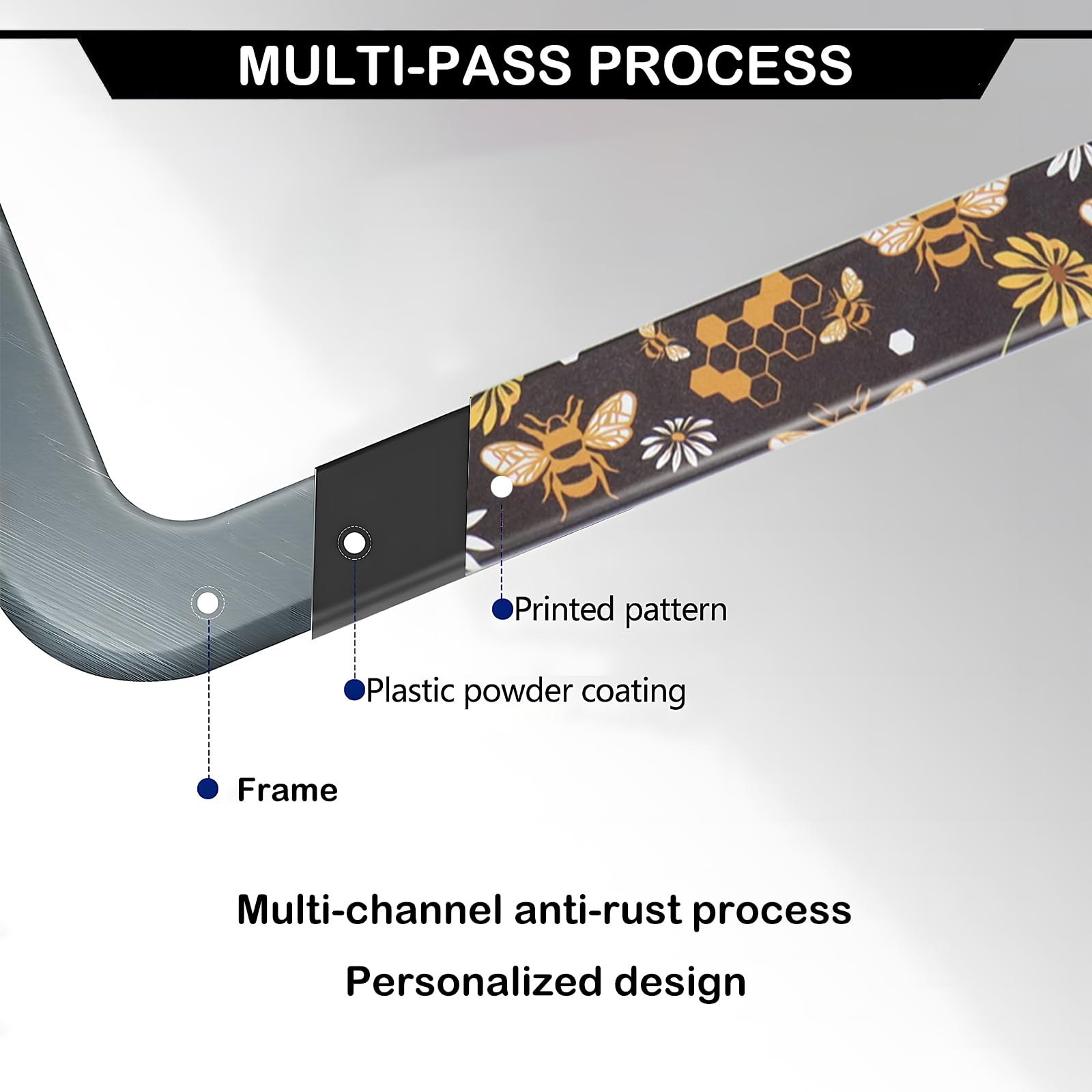 Bee Honeycomb And Flowers License Plate Frames, 2 Pack Bee Honeycomb Flower Car Plate Frame, Stainless Steel License Plate Holde
