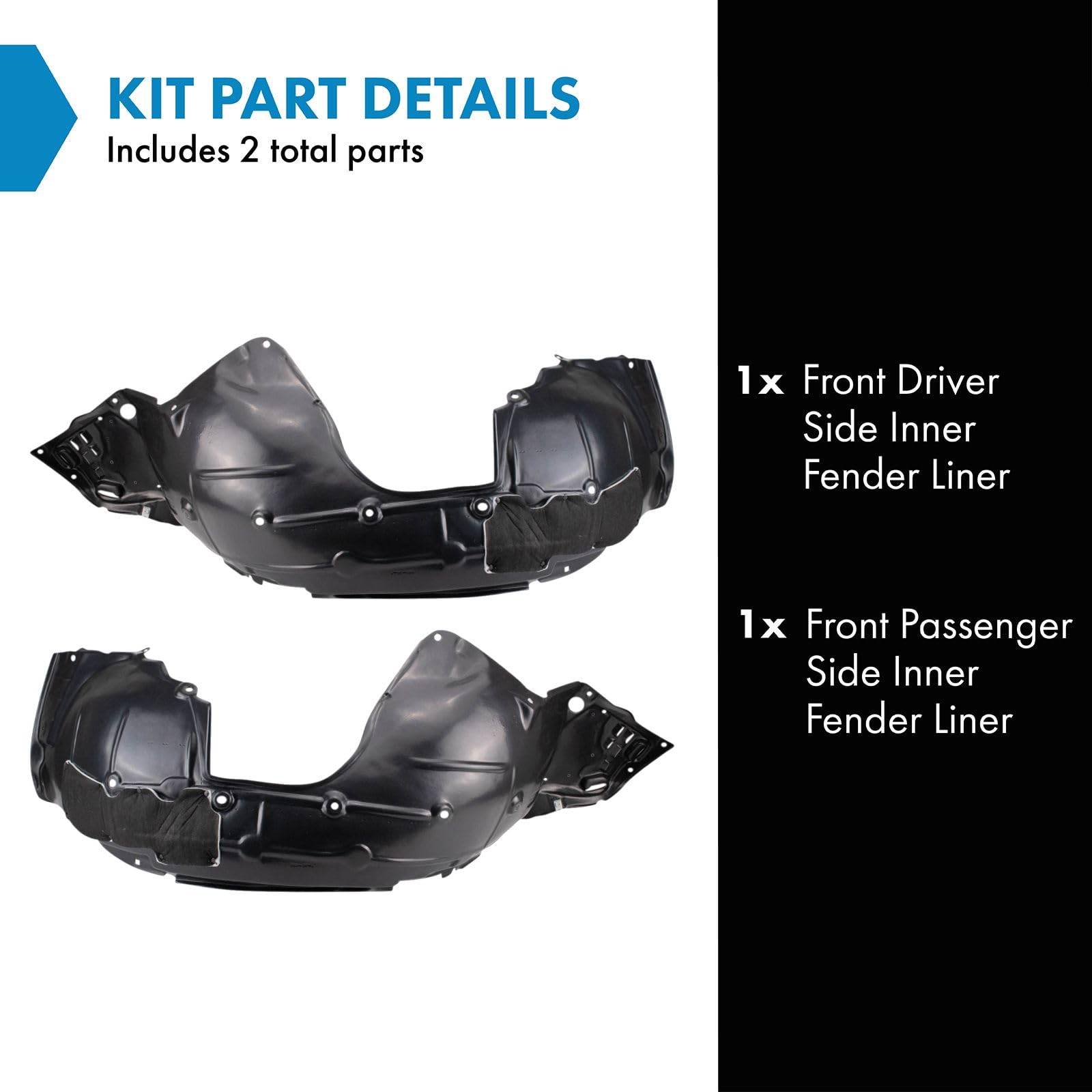 Trq Front Inner Fender Liner Set Compatible With 2017-2019 Honda Civic Ho1248175 Ho1249175