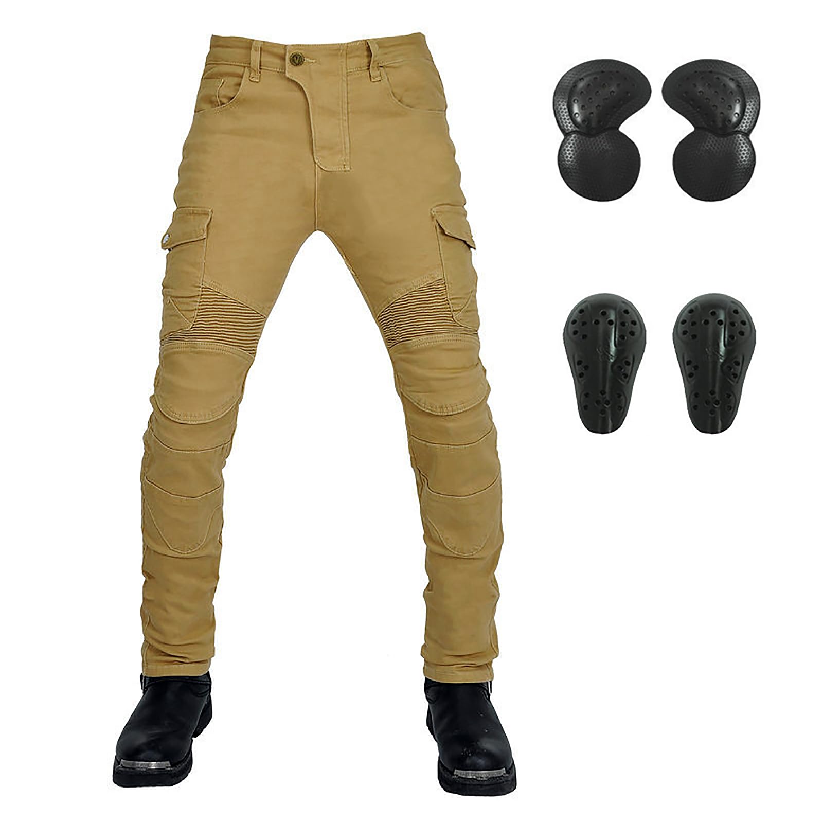 LOMENG Motorcycle Pants Motorbike Riding Denim Jeans Biker Motocross Pants with CE Removable Armored for Men Khaki 3XL