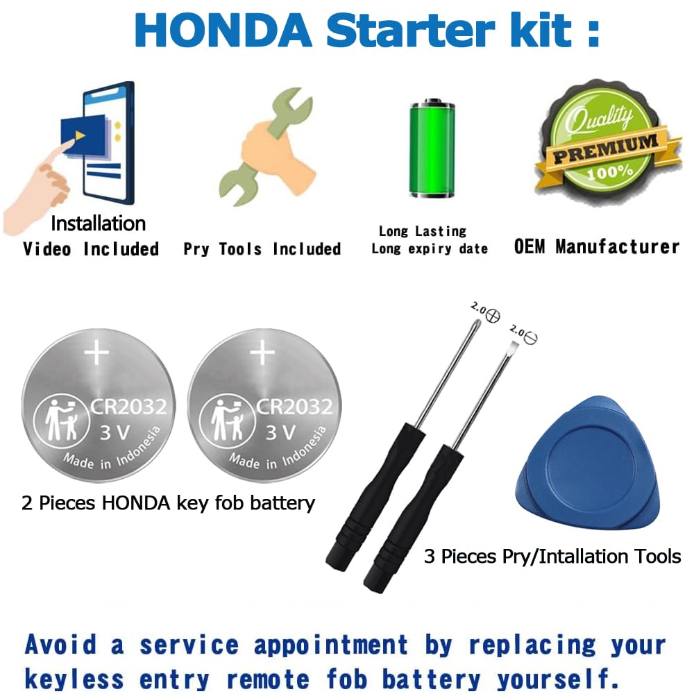 KKNCO Honda Key Fob Battery Replacement - 2 Packs, Silver, Compatible with CRV, Civic, Accord, Pilot, Odyssey, HRV, Fit, Passport, Ridgeline, Insight