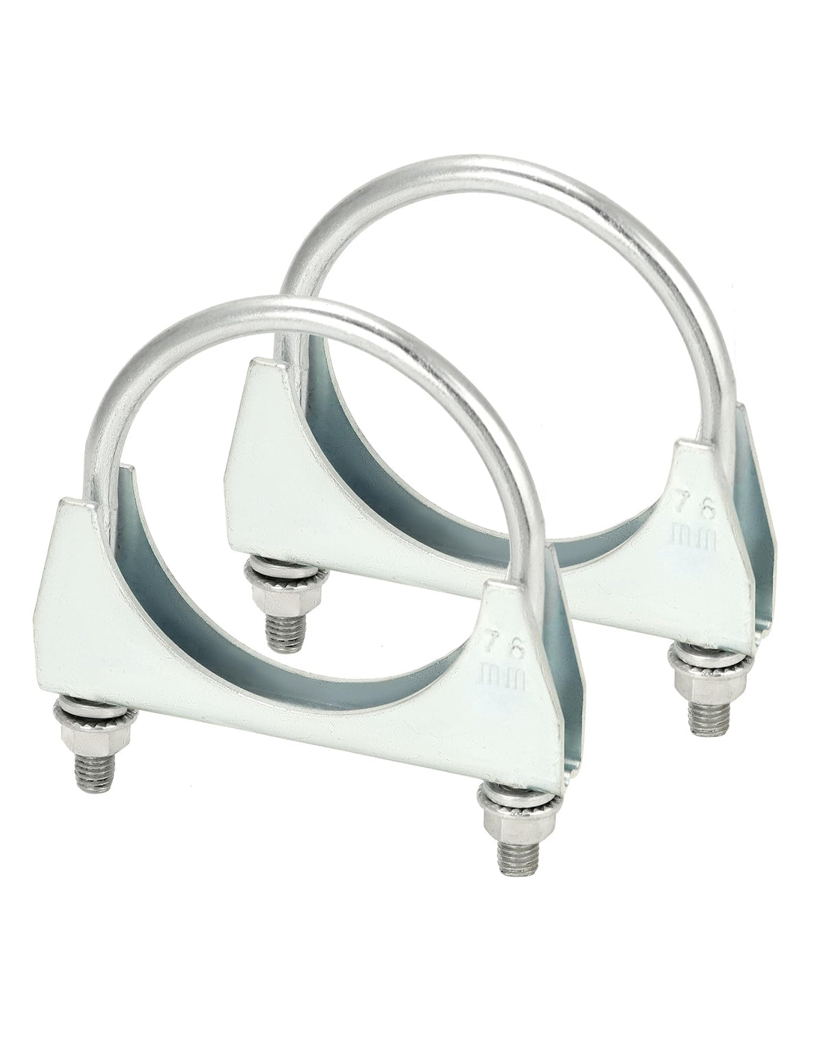 Qwork U-Bolt Muffler Tip Exhaust Hook, 2 Pack 3'' Od Universal Silencer Exhaust Clip, Steel Exhaust Pipe Clamp