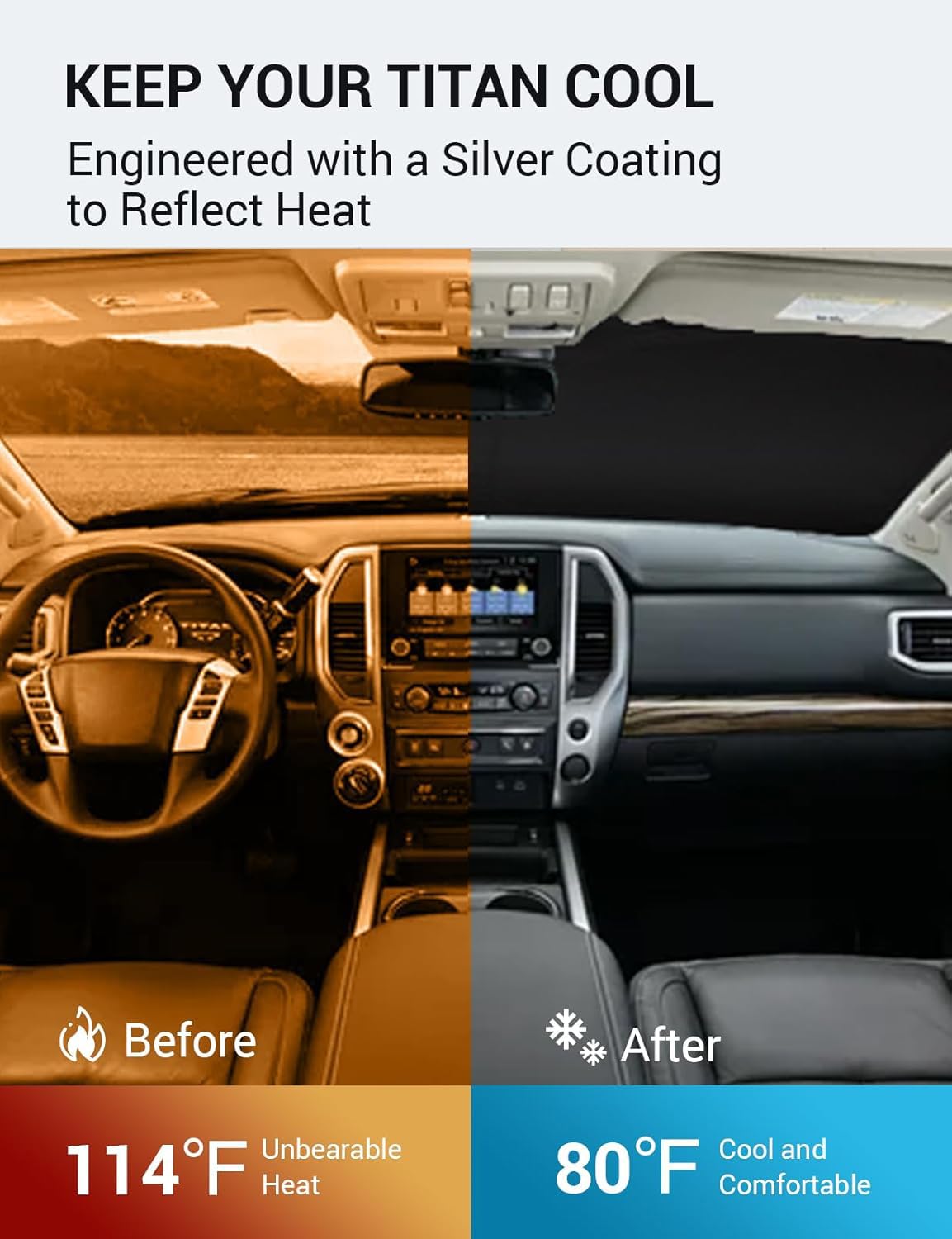 Proadsy 2025 Upgrade Windshield Sun Shade Custom Fit Nissan Titan 2020-2024 2025 4-Layer Foldable Front Sunshade Protector Sun V