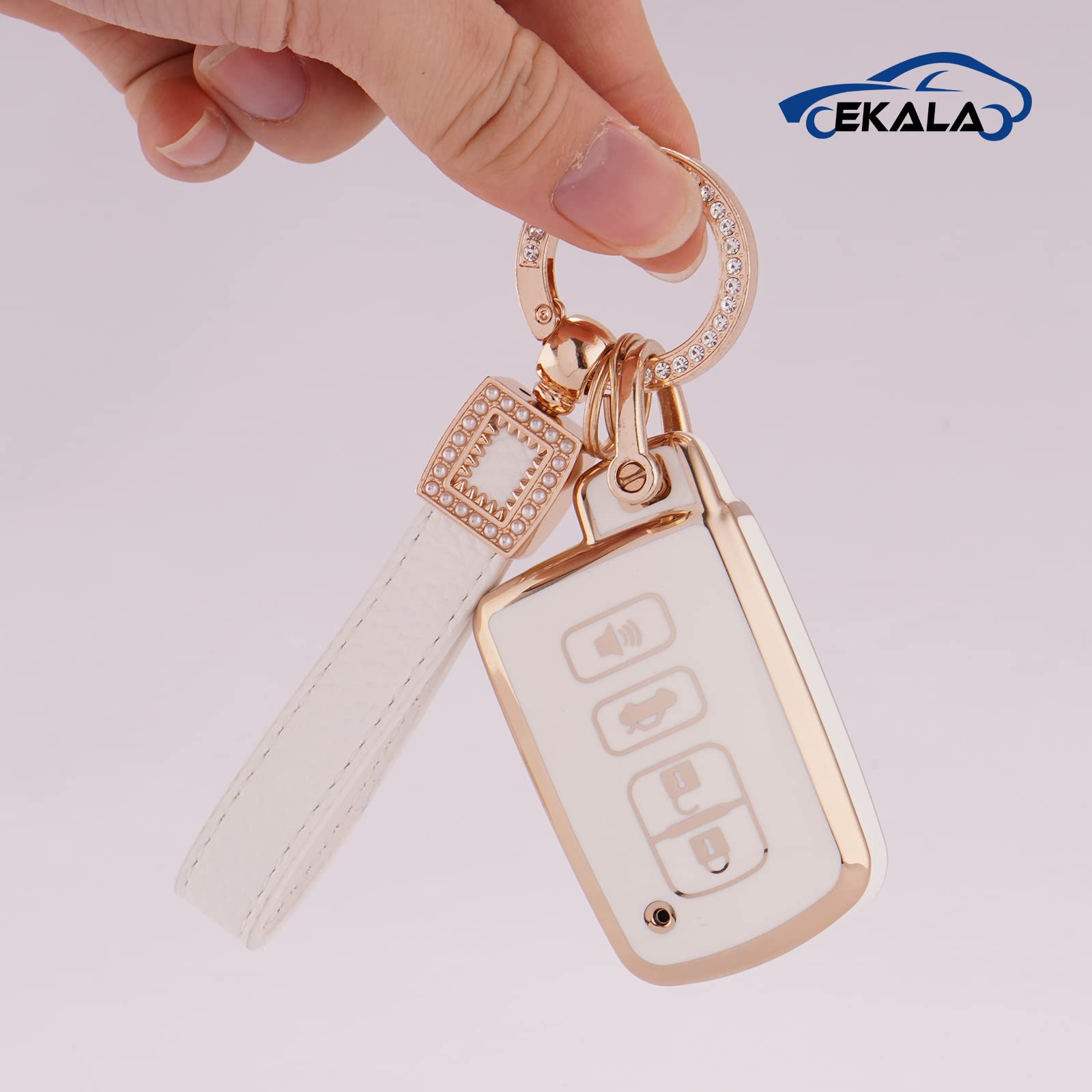 EKALA for Toyota Key Fob Cover with Leather Keychain Lanyard 4 Buttons Soft TPU Key Case Shell Fit for Toyota Camry Avalon Corol
