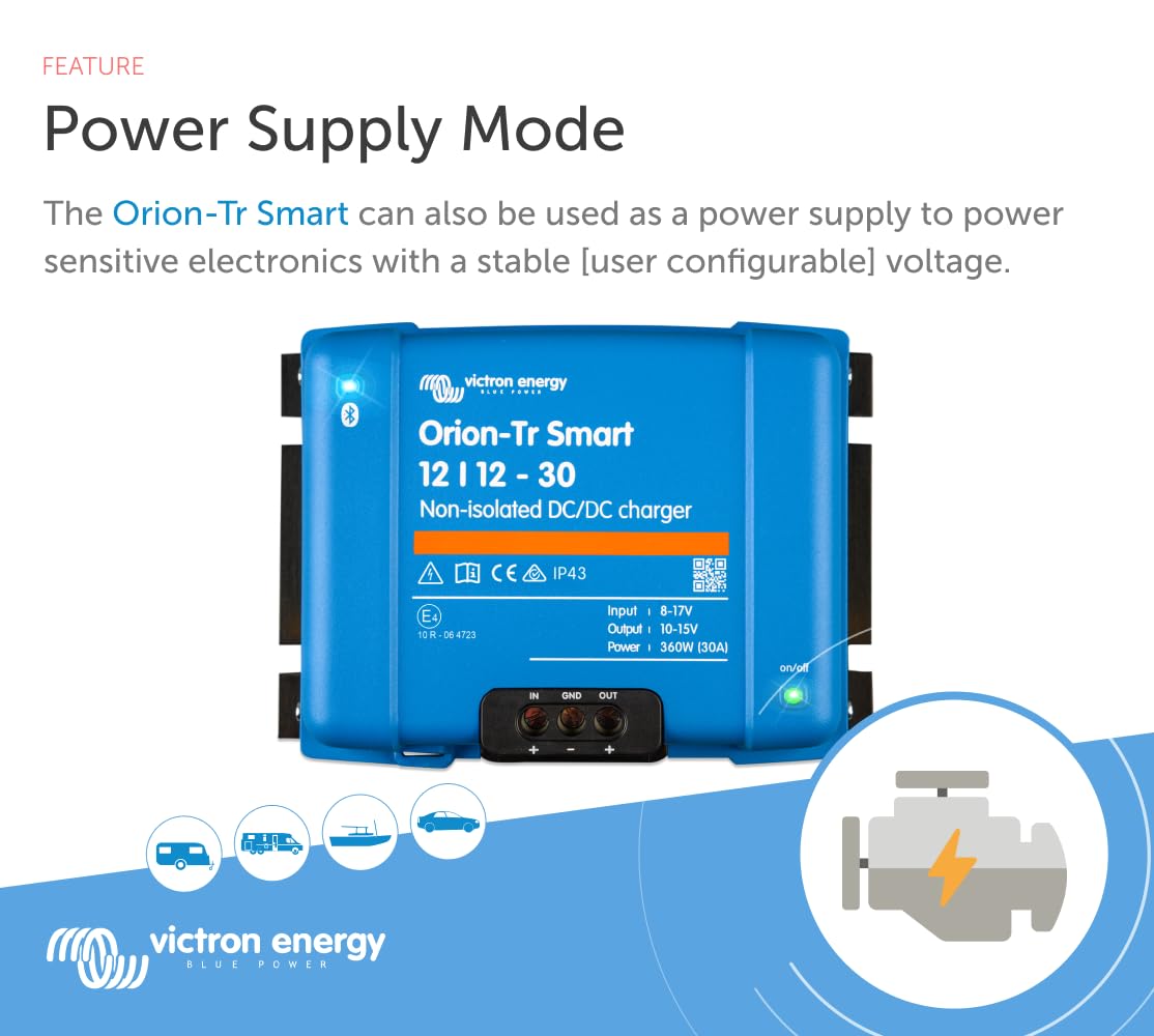 Victron Energy Orion-Tr Smart Dc To Dc Charger (Bluetooth) - 12/12-Volt 30 Amp 360-Watt - Battery Charger For Dual Battery Systems - Non-Isolated