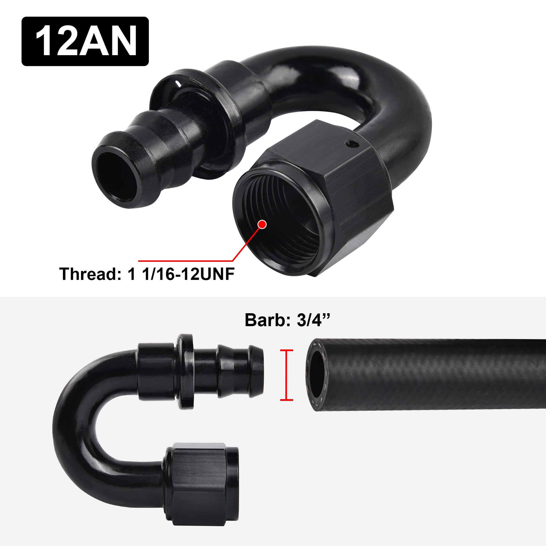 Evil Energy 12An 180 Degree Push Lock Hose Fitting End Black
